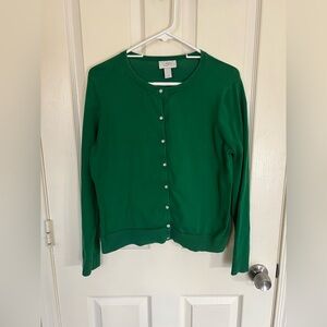 LOFT Green Button Front Cardigan Jeweled Buttons Size Large